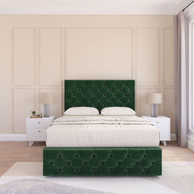 Sloomy Watson Divan Bed Set With No drawers & Matching Footboard - Plush Velvet in Emerald - Size: Super King - image 1