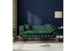 Home Detail Jaguar 2 Seater Sofa Chesterfield Design Velvet Fabric in Dark Green - thumbnail 1
