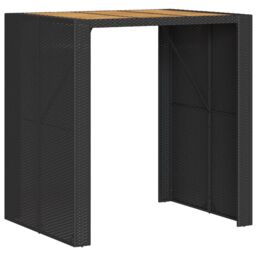 Berkfield Home Garden Bar Table with Acacia Wood Top Black 105x80x110 cm Poly Rattan - Size: 105 x 80 x 110 cm - thumbnail 2
