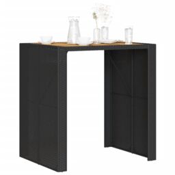 Berkfield Home Garden Bar Table with Acacia Wood Top Black 105x80x110 cm Poly Rattan - Size: 105 x 80 x 110 cm - thumbnail 4
