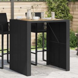 Berkfield Home Garden Bar Table with Acacia Wood Top Black 105x80x110 cm Poly Rattan - Size: 105 x 80 x 110 cm - thumbnail 1