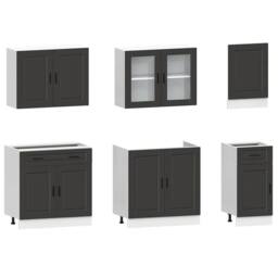 Berkfield Home Elegant 7 Piece Kitchen Cabinet Set Kalmar Black Engineered Wood - thumbnail 4