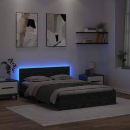 Berkfield Home Bed Frame with Headboard Black Oak 140 x 200 cm Engineered Wood - thumbnail 4