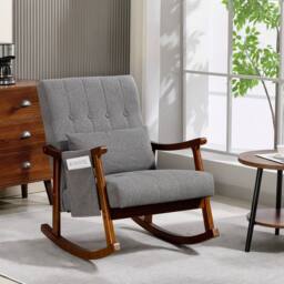 HOMCOM Modern High Back Rocking Chair with Solid Wood Legs in Grey