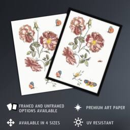 "Artery8 Rose Flowers Butterflies & a Snail Teyler Wall Art Poster Print in White - Size: W12"" x H16""" - thumbnail 2