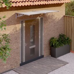 Berkfield Home Door Canopy Grey & Transparent 199x90 cm Polycarbonate in Clear - thumbnail 1