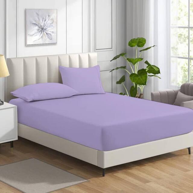 Homes-Linen Non Iron Polycotton Fitted Sheet 25cm Deep Easy Care Percale in Lilac - Size: Single - image 1