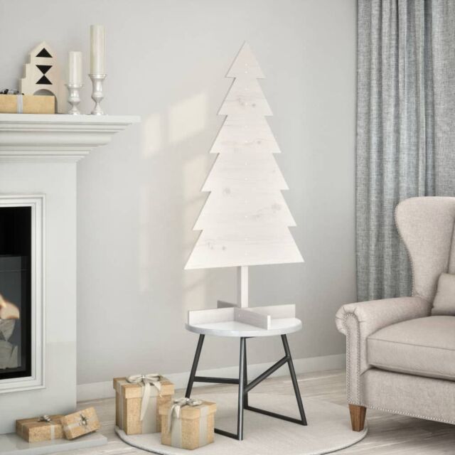 Berkfield Home Wooden Christmas Tree for Decoration White 120 cm Solid Wood Pine - image 1
