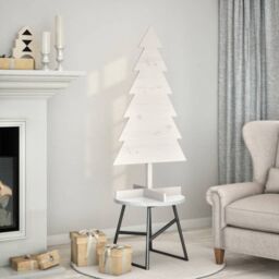 Berkfield Home Wooden Christmas Tree for Decoration White 120 cm Solid Wood Pine - thumbnail 1