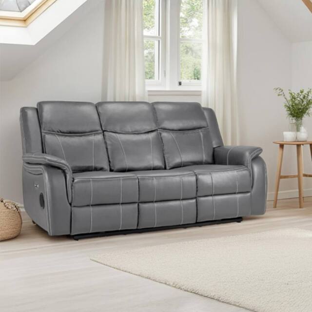 Furnishings For Less UK Orlando Leather Grey Electric Reclining 3 Seater Cup Holder - image 1