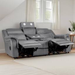 Furnishings For Less UK Orlando Leather Grey Electric Reclining 3 Seater Cup Holder - thumbnail 5