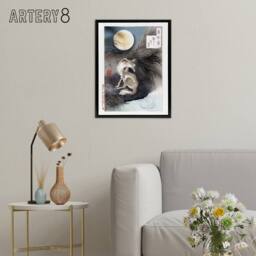 "Artery8 Yoshitoshi Wolf & the Moon Vintage Japanese Ukiyoe Framed Canvas Art - Size: W12"" x H16""" - thumbnail 3