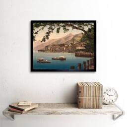 "Artery8 Bellagio General Lake Como Italy Landscape Boats Framed Wall Art Print in Blue - Size: W12"" x H16""" - thumbnail 2