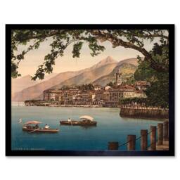 "Artery8 Bellagio General Lake Como Italy Landscape Boats Framed Wall Art Print in Blue - Size: W12"" x H16""" - thumbnail 1