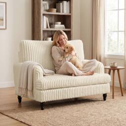 HOMCOM Corduroy Single Sofa Armchair with Stripes, Cream - thumbnail 6