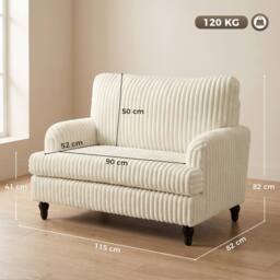 HOMCOM Corduroy Single Sofa Armchair with Stripes, Cream - thumbnail 3