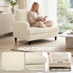 HOMCOM Corduroy Single Sofa Armchair with Stripes, Cream - thumbnail 4