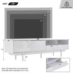 Merax Modern Geometric TV Stand, 200cm Bohemian Media Console Table in White - thumbnail 8