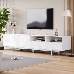 Merax Modern Geometric TV Stand, 200cm Bohemian Media Console Table in White