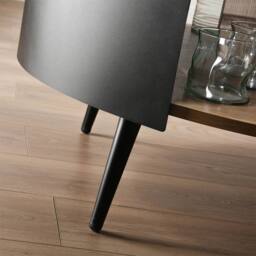 CALICOSY Round Coffee Table With 2 Tiers, Black Metal Sides, 80Cm in Light Oak - thumbnail 6
