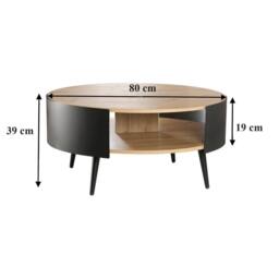 CALICOSY Round Coffee Table With 2 Tiers, Black Metal Sides, 80Cm in Light Oak - thumbnail 3