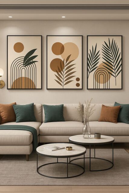 Mafett Set of 3 Botanical Sun Leaf Abstract Wall Art Canvas - Size: A2 - image 1