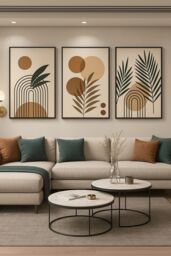 Mafett Set of 3 Botanical Sun Leaf Abstract Wall Art Canvas - Size: A2