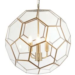 Loops Multi Light Ceiling Pendant 3 Bulb ANTIQUE BRASS & GLASS Large Modern Lamp Shade in Clear