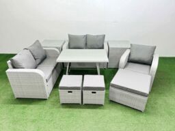 Fimous 8 Seater Rattan Garden Furniture Sets Love Sofa Reclining Chair Set in Light Grey - thumbnail 2