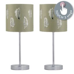 First Choice Lighting Set of 2 Chrome Touch Operated Table Lamps with Sage Green Fern Shades in Silver - thumbnail 2