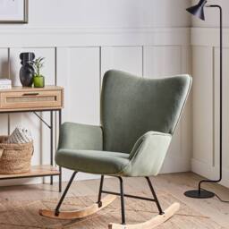 Wyld and Coco Green Corduroy Rocking Armchair - Black Metal Legs - thumbnail 1