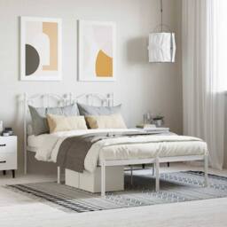 Berkfield Home Metal Bed Frame with Headboard White 120x200 cm - Size: Small Double - thumbnail 2