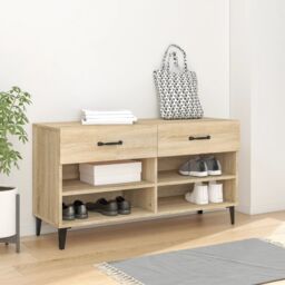 Berkfield Home Shoe Cabinet Sonoma Oak 102x35x55 cm Engineered Wood in Brown - Size: 102 x 35 x 55 cm - thumbnail 1