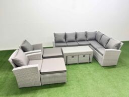 Fimous Rattan Furniture Set 9 Pieces Outdoor Sofa Coffee Table with 2 Chairs in Light Grey - thumbnail 1