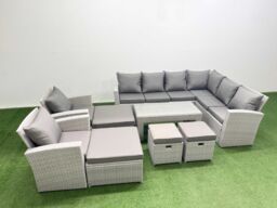 Fimous Rattan Furniture Set 9 Pieces Outdoor Sofa Coffee Table with 2 Chairs in Light Grey - thumbnail 2