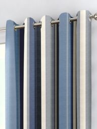 Fusion 'Whitworth Stripe' Fully Lined 100% Cotton Eyelet Curtains in Blue - Size: 168 cm width x 229 cm drop - thumbnail 2