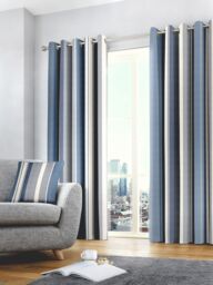 Fusion 'Whitworth Stripe' Fully Lined 100% Cotton Eyelet Curtains in Blue - Size: 168 cm width x 229 cm drop - thumbnail 4