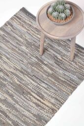 Homescapes Denver Leather Woven Rug in Grey - Size: 90 cm x 150 cm - thumbnail 1