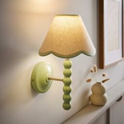 ValueLights Bobbins Sage Green Wall Light with Linen Trim Lamp Shade & LED Bulb in Pale Green - thumbnail 2