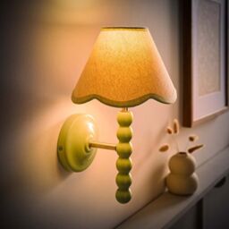 ValueLights Bobbins Sage Green Wall Light with Linen Trim Lamp Shade & LED Bulb in Pale Green
