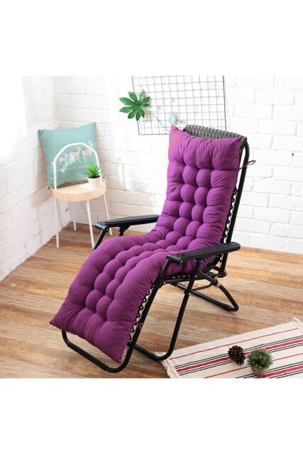 Living and Home 170cm L x 48cm W Button Tufted Beach Lounge Chair Cushion Garden Bench Seat Pad in Purple - Size: 170 cm L x 48 cm W