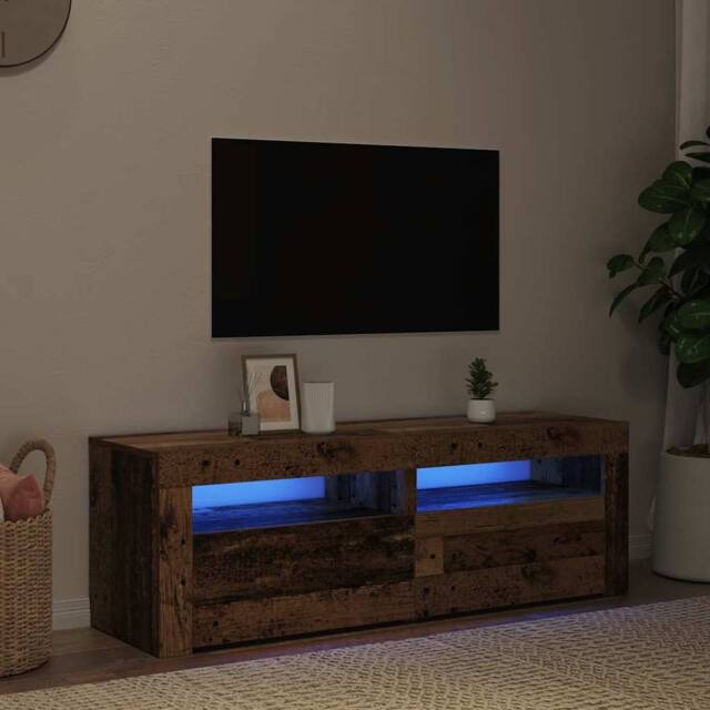 Berkfield Home TV Cabinet with LED Lights Old Wood 120x35x40 cm Engineered Wood in Brown - Size: 120 x 35 x 40 cm - image 1