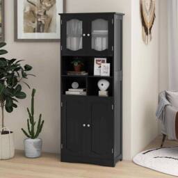 KORVIXA 148cm Freestanding Storage Cabinet with 3 Open Compartments in Black - Size: W600mm x H750mm - thumbnail 3