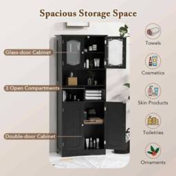 KORVIXA 148cm Freestanding Storage Cabinet with 3 Open Compartments in Black - Size: W600mm x H750mm - thumbnail 5