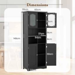 KORVIXA 148cm Freestanding Storage Cabinet with 3 Open Compartments in Black - Size: W600mm x H750mm - thumbnail 2