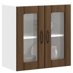 Berkfield Home Kitchen Wall Cabinet with Glass Door Lucca Brown Oak Engineered Wood - thumbnail 1