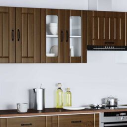 Berkfield Home Kitchen Wall Cabinet with Glass Door Lucca Brown Oak Engineered Wood - thumbnail 4