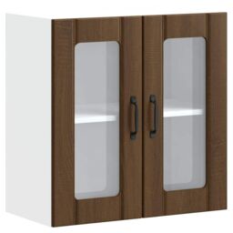 Berkfield Home Kitchen Wall Cabinet with Glass Door Lucca Brown Oak Engineered Wood - thumbnail 2