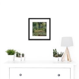 Artery8 Monet Japan Footbridge Water Lily Painting 8X8 Inch Square Wooden Framed Wall Art Print Picture with Mount in Black - thumbnail 2