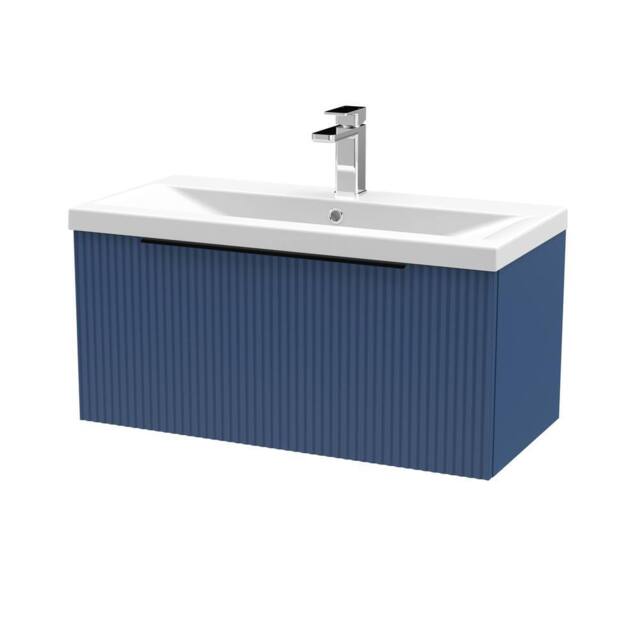 Balterley Fluted Front Wall Hung 1 Drawer Vanity Basin Unit, Satin Blue, 800mm in Blue - image 1